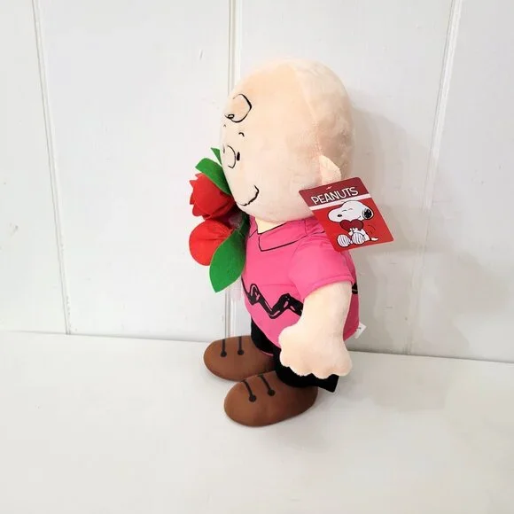 Peanuts Charlie Brown Plush Holding Red Roses 20" - Picture 2 of 6